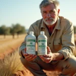 Agronome portugais comparant deux bouteilles de glyphosate 360 dans un champ agricole de l'Alentejo