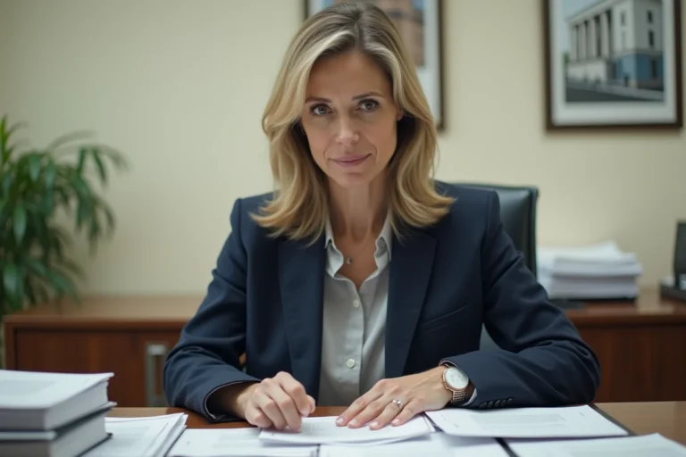 Femme consultant des documents administratifs dans une mairie pour obtenir une subvention de 400 euros