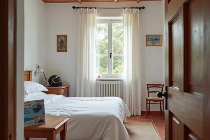 Chambre d'une location Airbnb en bord de mer près de Montalivet aménagée pour accueillir des motards au Show Bike 2026